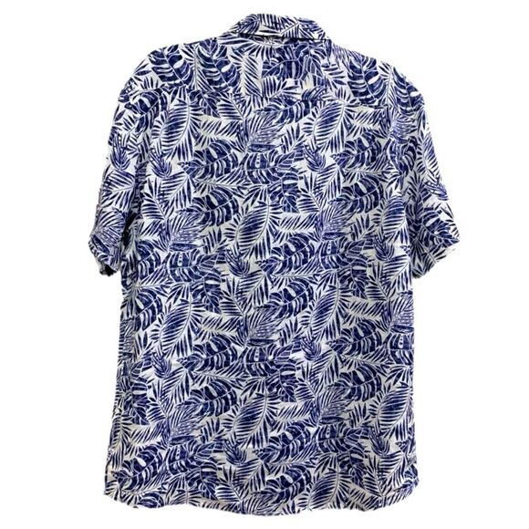 FREE LINE ATHENS Linen Shirt Men’s L/XL Short Sleeve Button Up Blue Leaf Print. - Picture 2 of 13